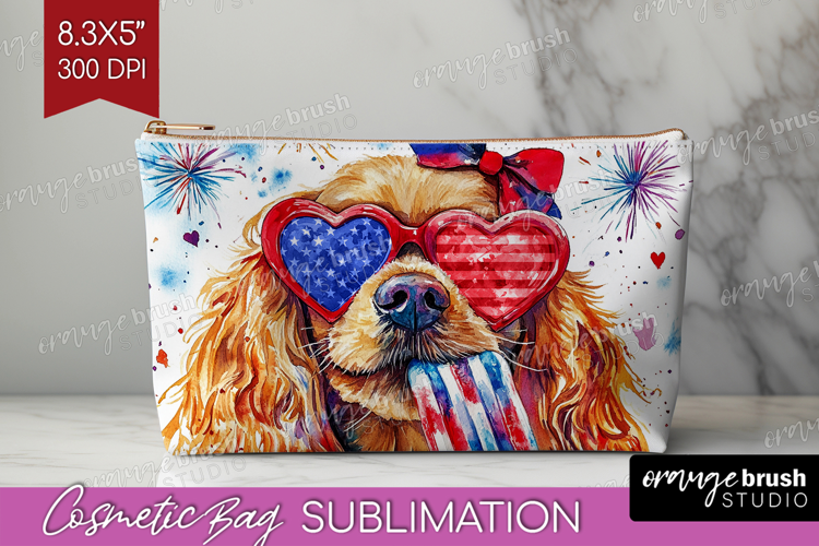 Cocker Spaniel Dog Cosmetic Bag 4th Of July Makeup Bag PNG