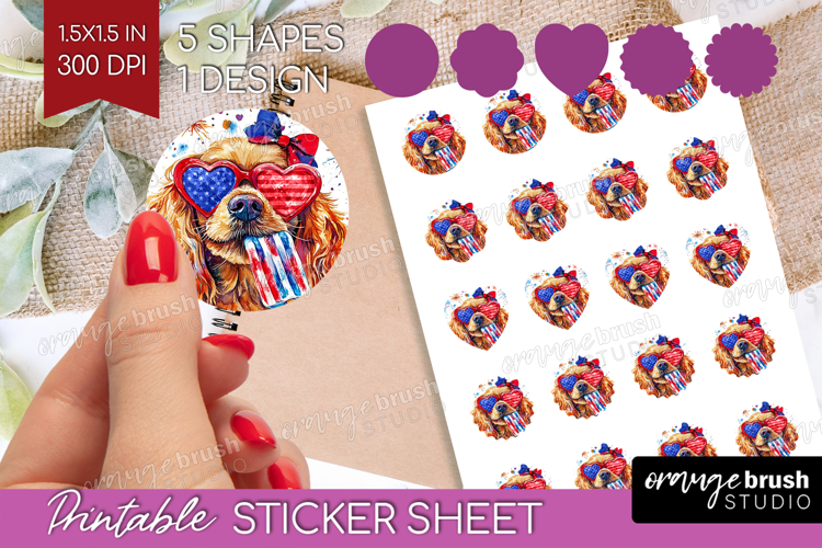 Cocker Spaniel Dog Round Sticker 4th Of July Printable Sheet