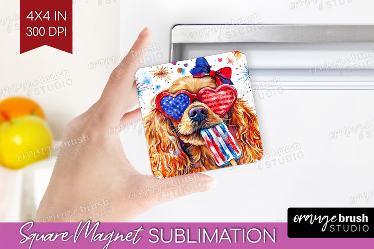 Cocker Spaniel Dog Magnet Sublimation 4th Of July Square PNG
