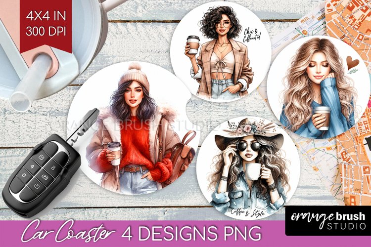 Coffee Girl Car Coaster - Coffee Lover Coaster PNG