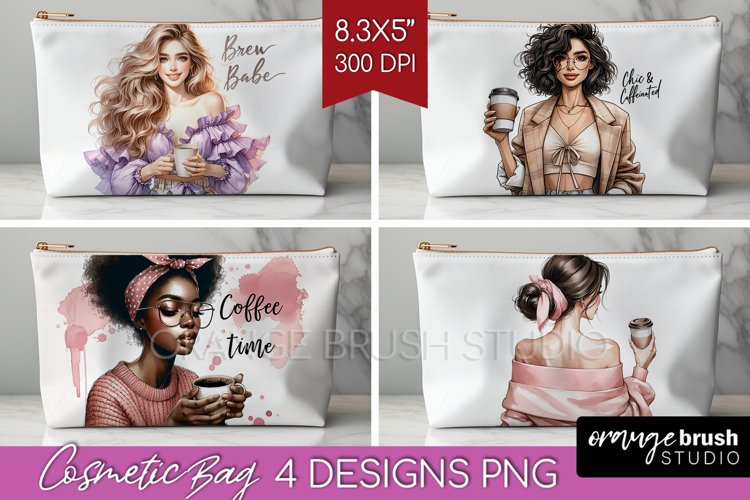 Coffee Girl Cosmetic Bag - Coffee Lover Makeup Bag PNG
