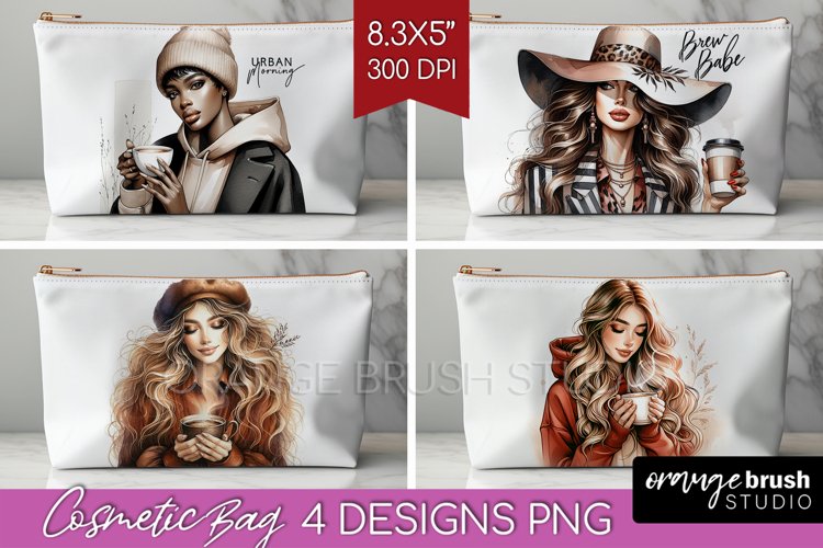 Coffee Girl Cosmetic Bag - Coffee Lover Makeup Bag PNG