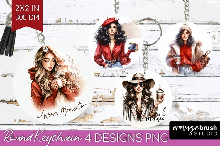 Coffee Girl Keychain PNG - Coffee Lover Keychain Sublimation