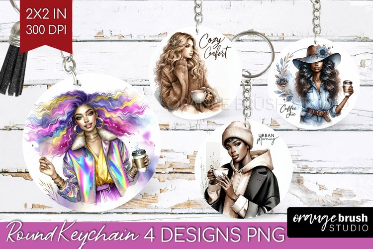 Coffee Girl Keychain PNG - Coffee Lover Keychain Sublimation example image 1