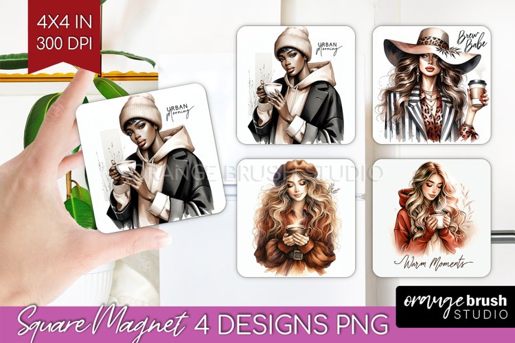 Coffee Girl Magnet Sublimation - Coffee Lover Square Magnet