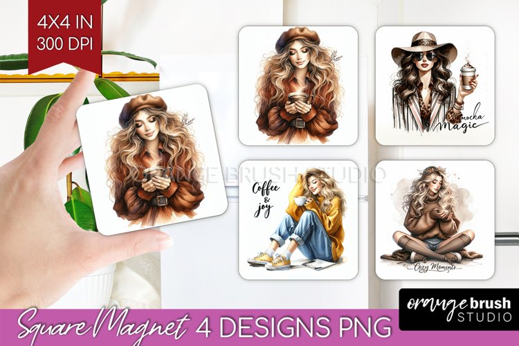 Coffee Girl Magnet Sublimation - Coffee Lover Square Magnet