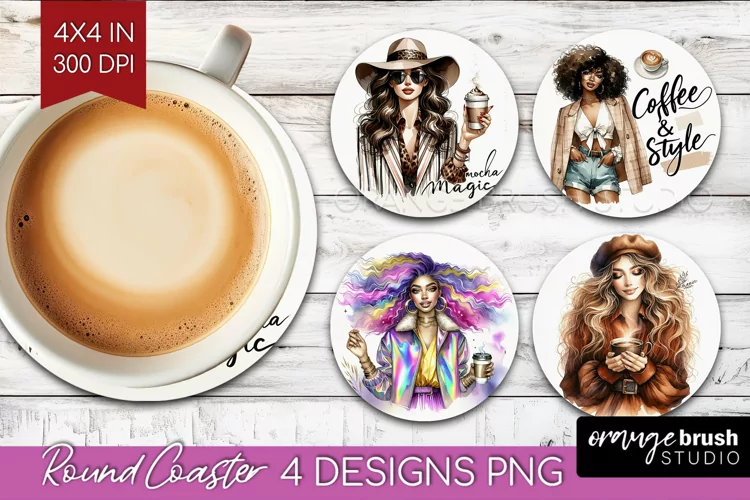 Coffee Girl Round Coaster - Coffee Lover Coaster PNG