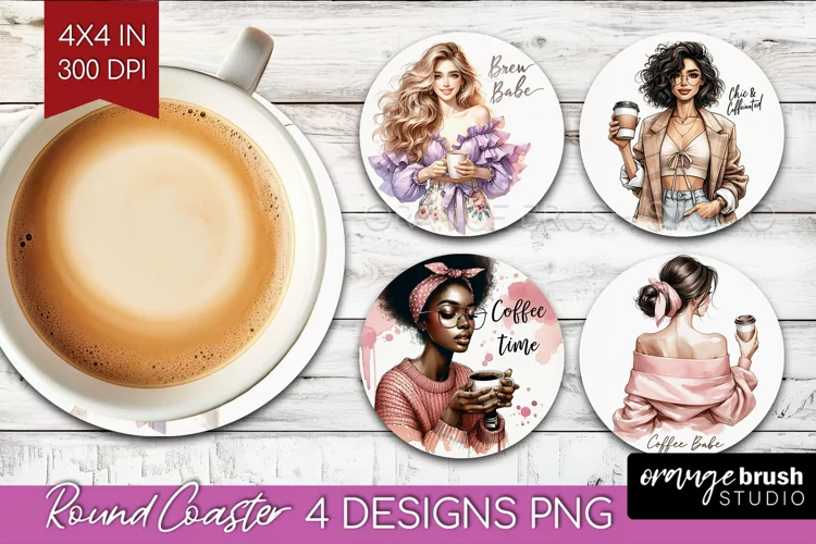 Coffee Girl Round Coaster - Coffee Lover Coaster PNG