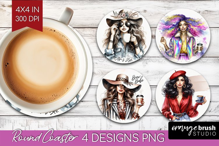 Coffee Girl Round Coaster - Coffee Lover Coaster PNG example image 1