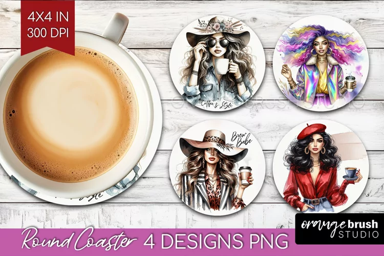 Coffee Girl Round Coaster - Coffee Lover Coaster PNG