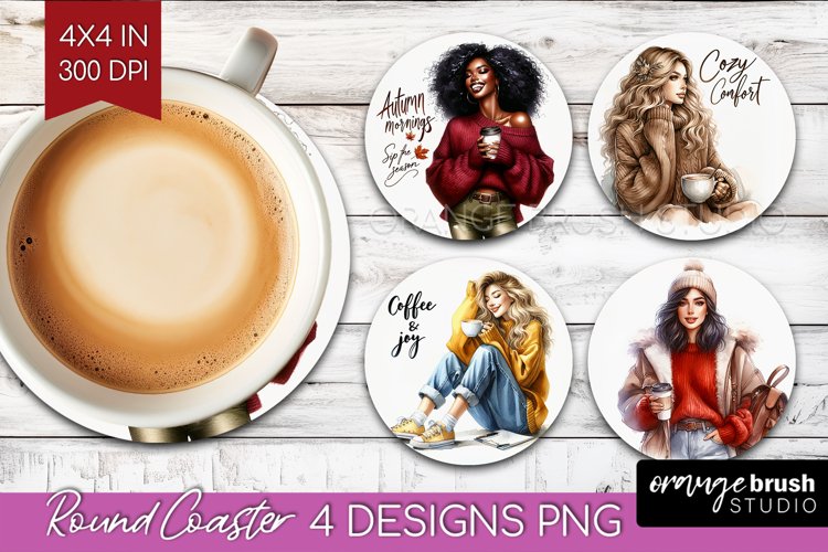 Coffee Girl Round Coaster - Coffee Lover Coaster PNG