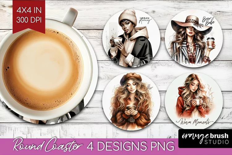 Coffee Girl Round Coaster - Coffee Lover Coaster PNG