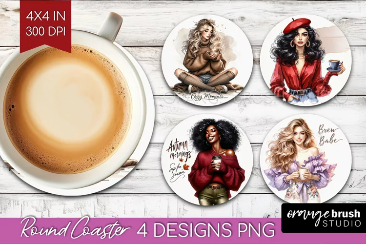 Coffee Girl Round Coaster - Coffee Lover Coaster PNG