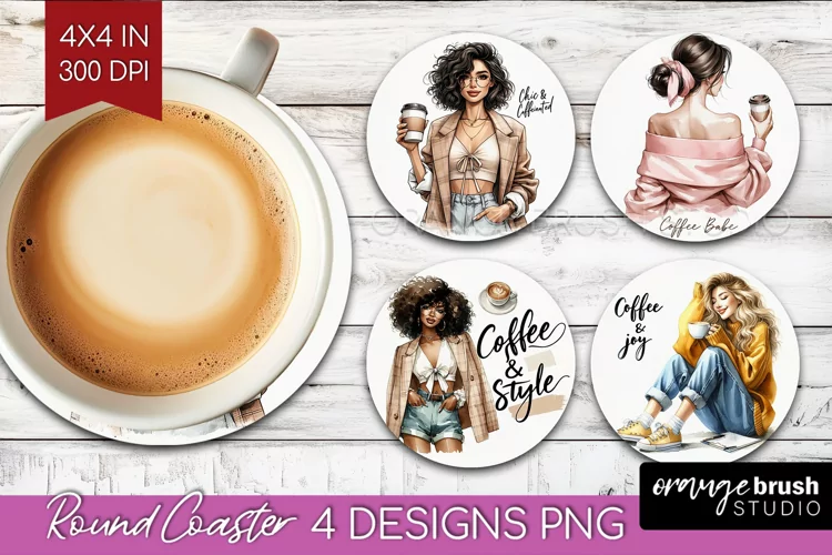 Coffee Girl Round Coaster - Coffee Lover Coaster PNG