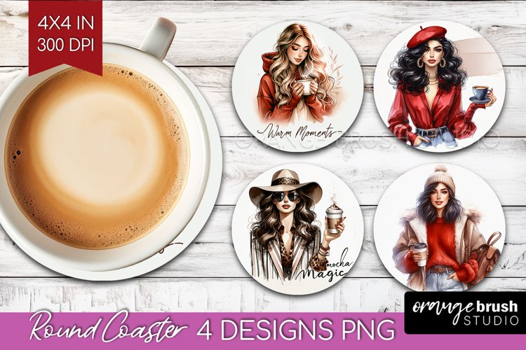 Coffee Girl Round Coaster - Coffee Lover Coaster PNG