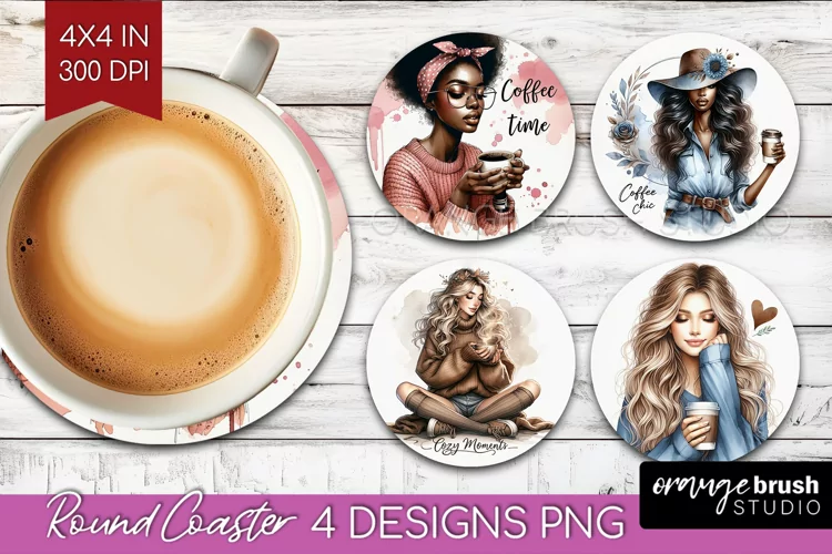 Coffee Girl Round Coaster - Coffee Lover Coaster PNG