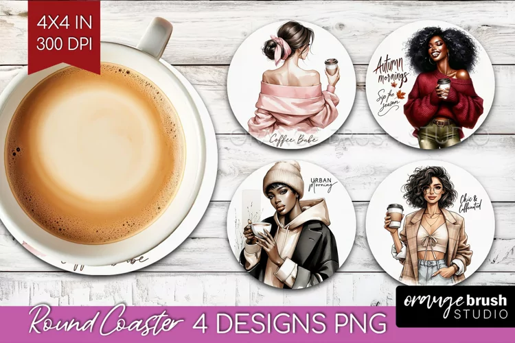 Coffee Girl Round Coaster - Coffee Lover Coaster PNG
