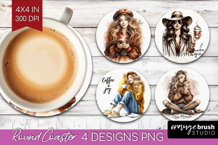 Coffee Girl Round Coaster - Coffee Lover Coaster PNG example image 1