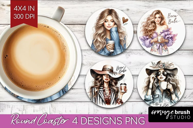 Coffee Girl Round Coaster - Coffee Lover Coaster PNG