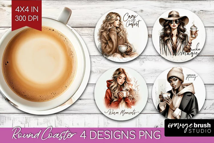 Coffee Girl Round Coaster - Coffee Lover Coaster PNG