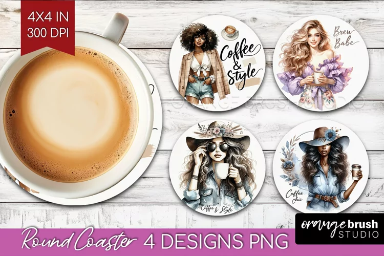 Coffee Girl Round Coaster - Coffee Lover Coaster PNG