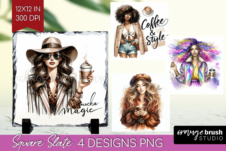 Coffee Girl Slate PNG - Coffee Lover Square Slate