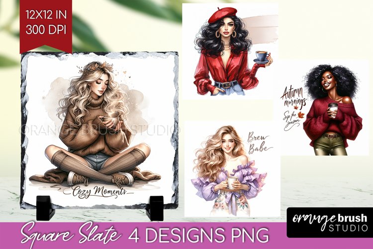 Coffee Girl Slate PNG - Coffee Lover Square Slate