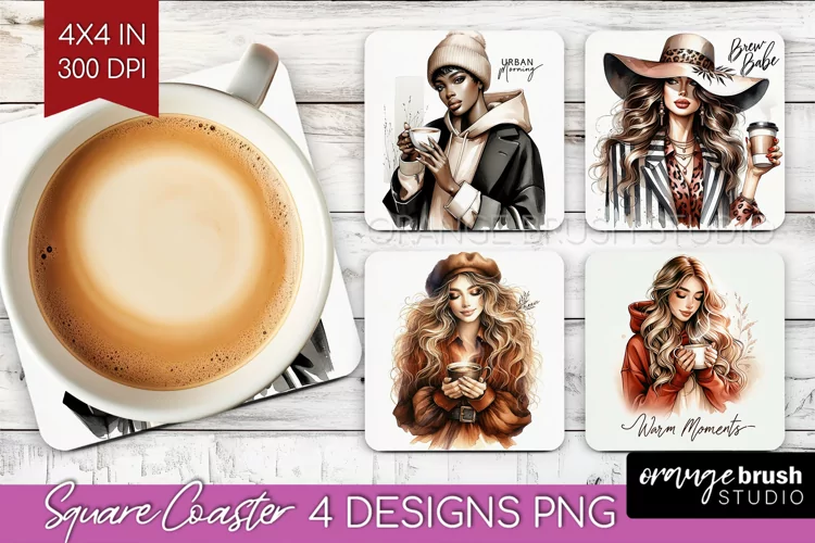 Coffee Girl Square Coaster - Coffee Lover Coaster PNG
