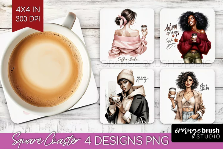 Coffee Girl Square Coaster - Coffee Lover Coaster PNG