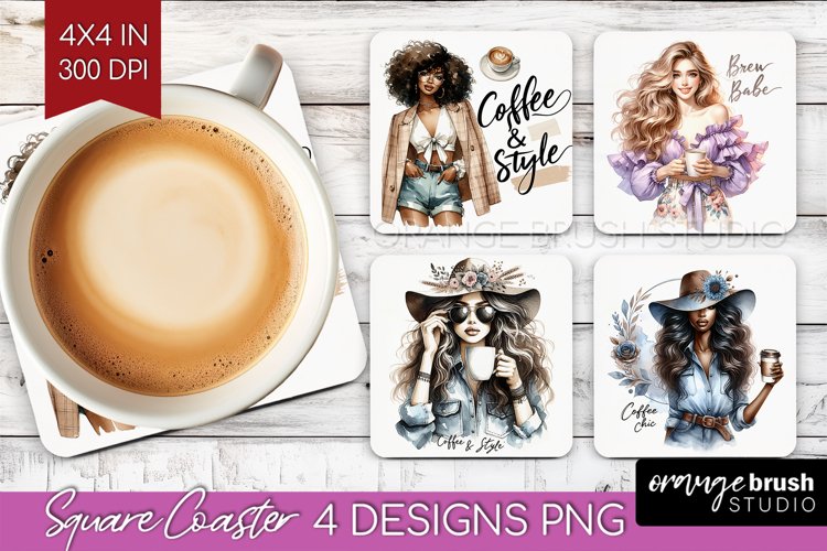 Coffee Girl Square Coaster - Coffee Lover Coaster PNG