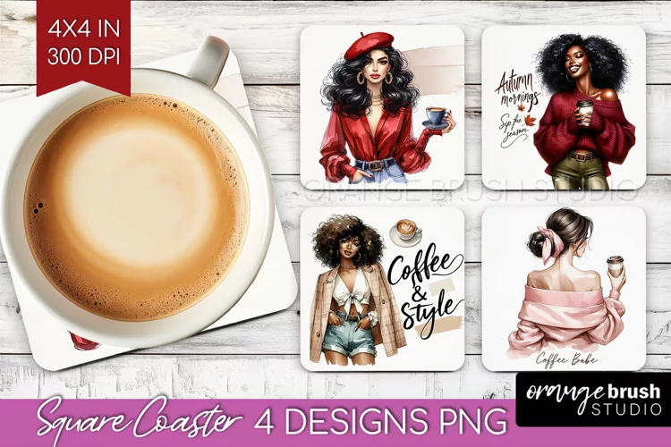 Coffee Girl Square Coaster - Coffee Lover Coaster PNG
