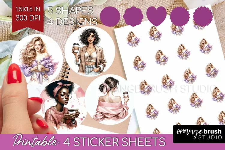 Coffee Girl Round Sticker - Coffee Lover Printable Sticker