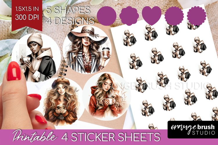 Coffee Girl Round Sticker - Coffee Lover Printable Sticker example image 1