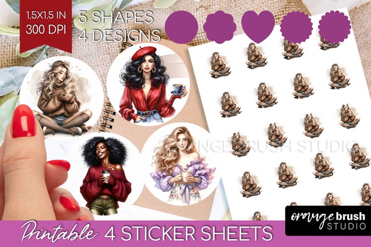 Coffee Girl Round Sticker - Coffee Lover Printable Sticker example image 1