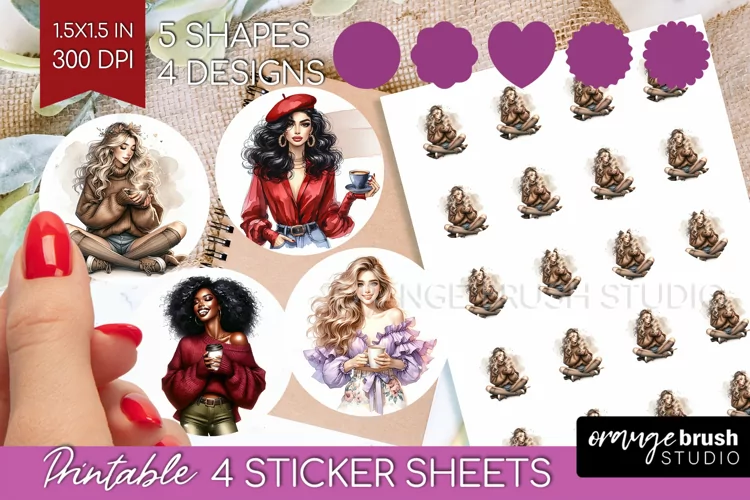 Coffee Girl Round Sticker - Coffee Lover Printable Sticker