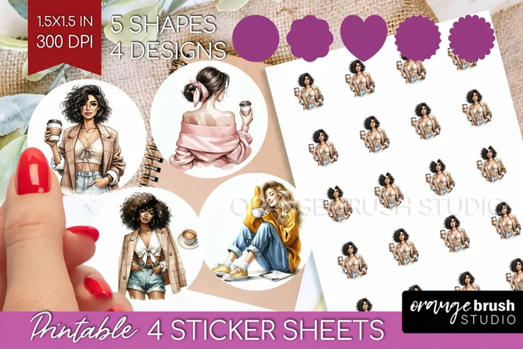 Coffee Girl Round Sticker - Coffee Lover Printable Sticker