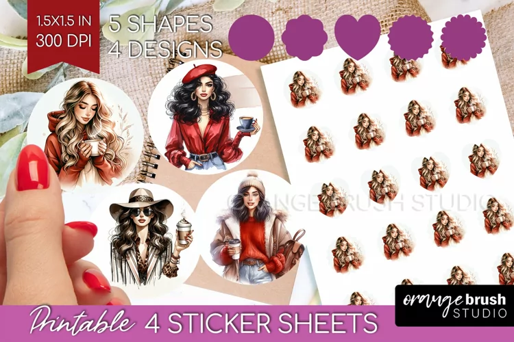 Coffee Girl Round Sticker - Coffee Lover Printable Sticker