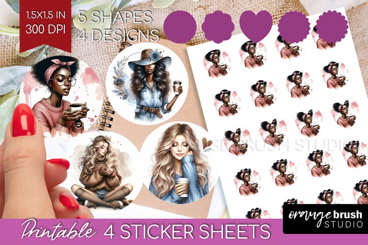 Coffee Girl Round Sticker - Coffee Lover Printable Sticker