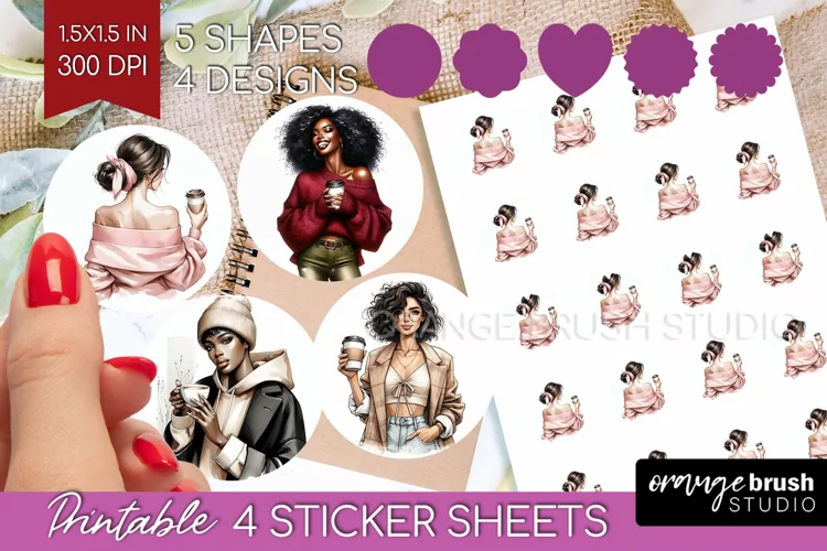 Coffee Girl Round Sticker - Coffee Lover Printable Sticker