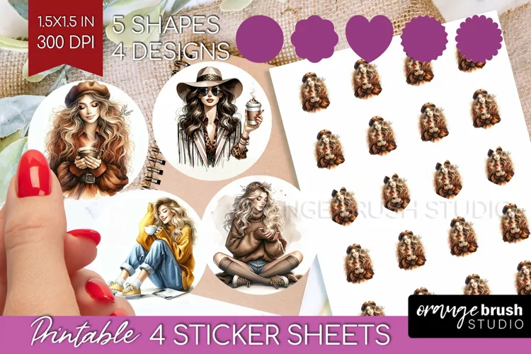 Coffee Girl Round Sticker - Coffee Lover Printable Sticker