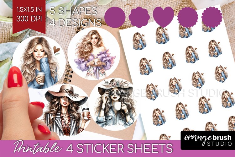 Coffee Girl Round Sticker - Coffee Lover Printable Sticker example image 1