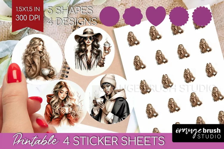 Coffee Girl Round Sticker - Coffee Lover Printable Sticker