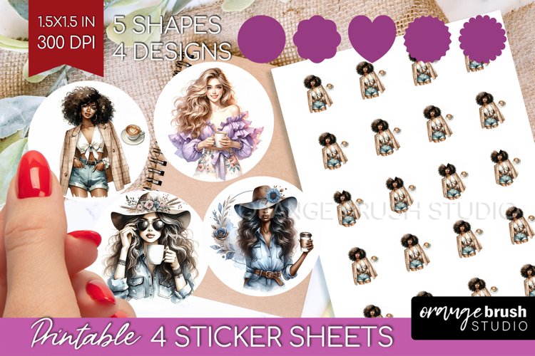 Coffee Girl Round Sticker - Coffee Lover Printable Sticker example image 1