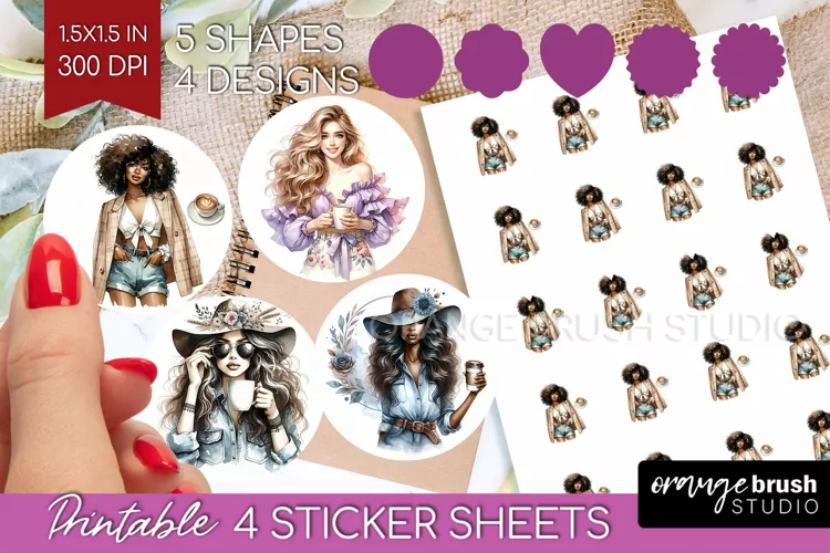 Coffee Girl Round Sticker - Coffee Lover Printable Sticker