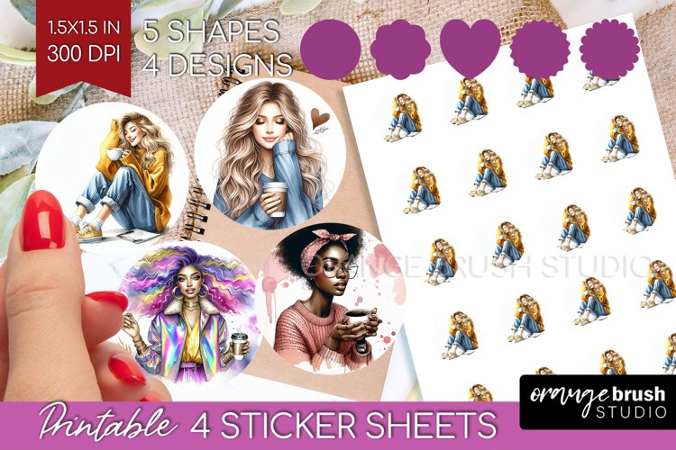 Coffee Girl Round Sticker - Coffee Lover Printable Sticker example image 1