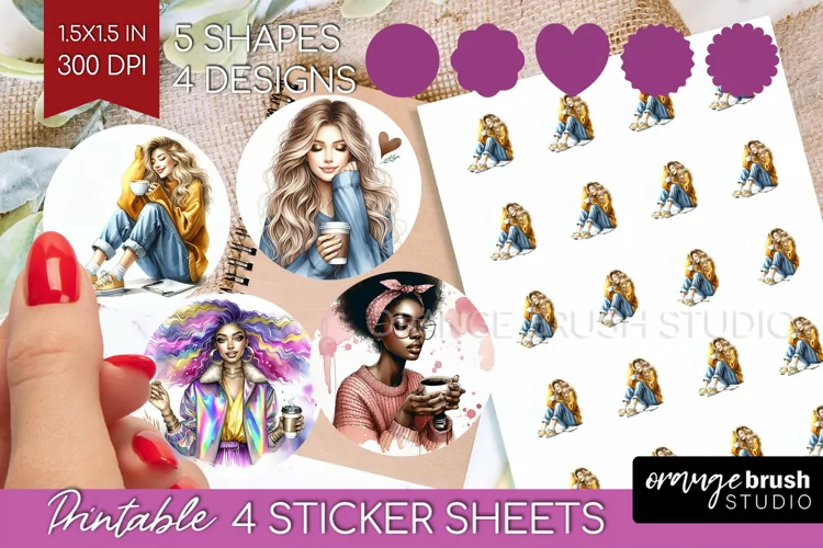 Coffee Girl Round Sticker - Coffee Lover Printable Sticker