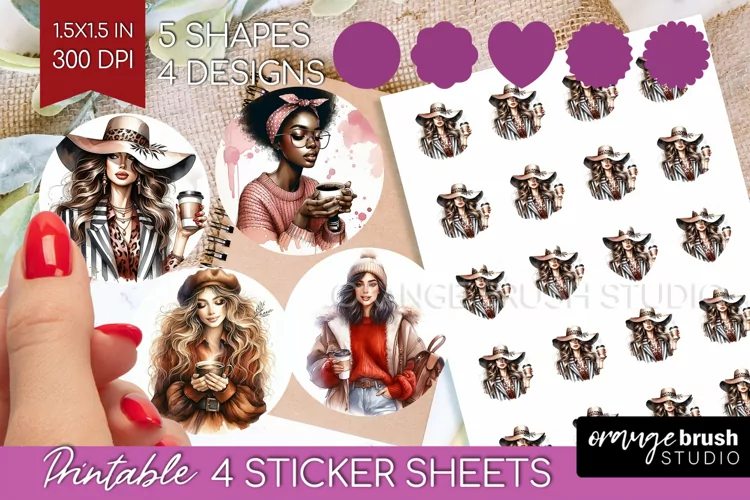 Coffee Girl Round Sticker - Coffee Lover Printable Sticker
