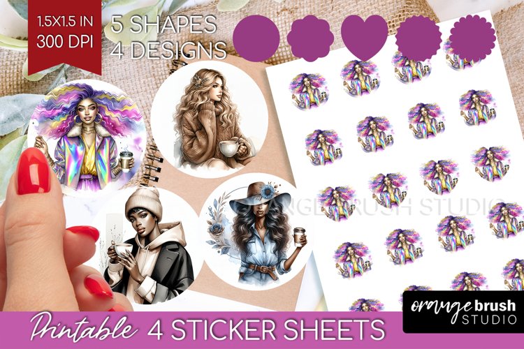 Coffee Girl Round Sticker - Coffee Lover Printable Sticker example image 1