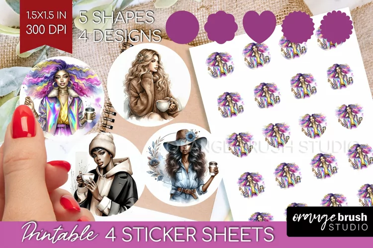 Coffee Girl Round Sticker - Coffee Lover Printable Sticker