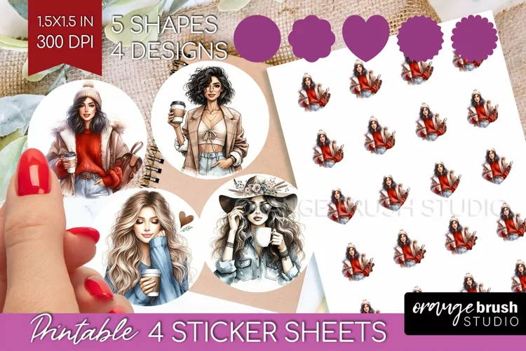 Coffee Girl Round Sticker - Coffee Lover Printable Sticker